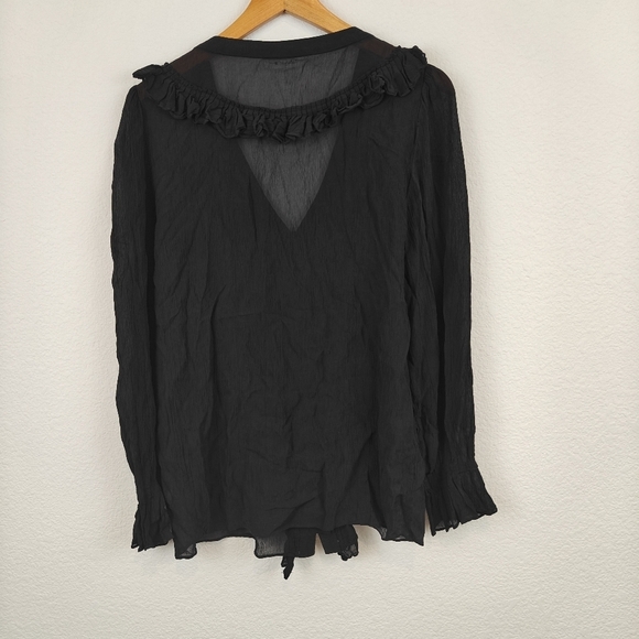 FRAME Silk Sheer Ruffle Long Sleeve V Neck Button Up Peasant Blouse Size XS - Picture 9 of 12